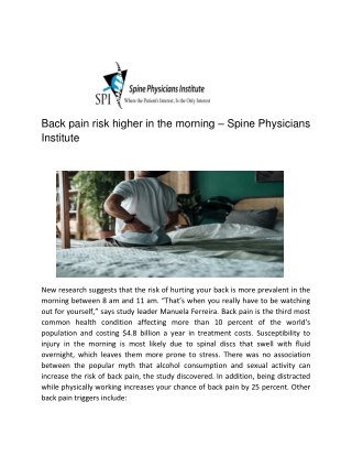 Back Pain Risk Higher in the Morning – Spine Physicians Institute