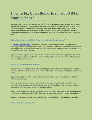 How to Fix QuickBooks Error 6000 83 in Simple Steps