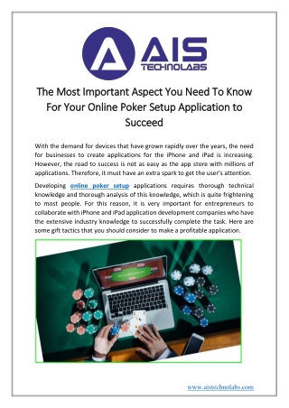 The Most Important Aspect You Need To Know For Your Online Poker Setup Application to Succeed