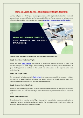 How to Learn to Fly - The Basics of Flight Training
