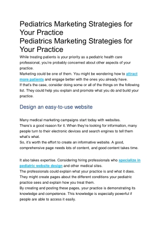 Pediatrics Marketing Strategies for Your Practice