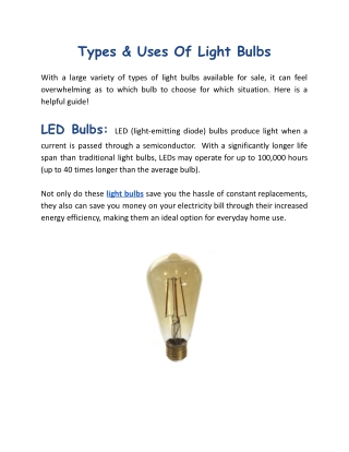 Types & Uses Of Light Bulbs