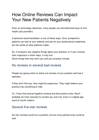 How Online Reviews Can Impact Your New Patients Negatively