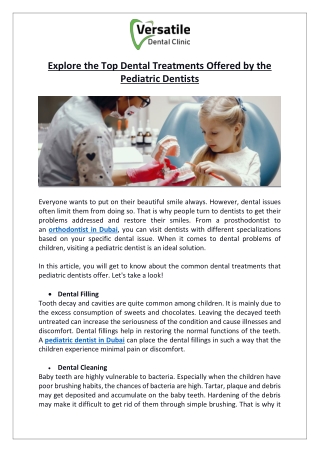 Explore the Top Dental Treatments Offered by the Pediatric Dentists