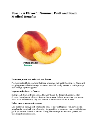 Peach - A Flavorful Summer Fruit and Peach Medical Benefits