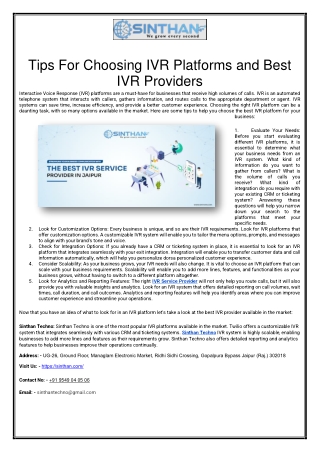 Tips For Choosing IVR Platforms and Best IVR Providers PDF