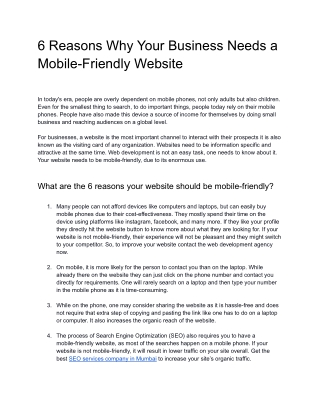 6 Reasons Why Your Business Needs a Mobile-Friendly Website