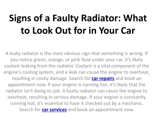 Signs of a Faulty Radiator: What to Look Out for in Your Car