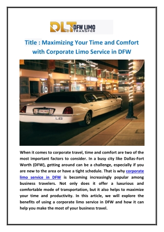 Maximizing Your Time and Comfort with Corporate Limo Service in DFW