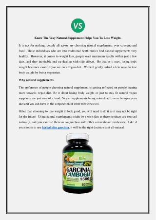 Know The Way Natural Supplement Helps You To Lose Weight
