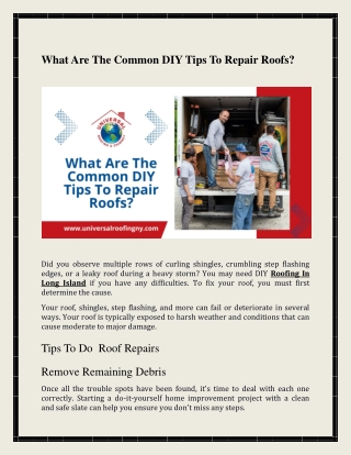 What Are The Common DIY Tips To Repair Roofs