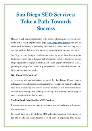 San Diego SEO Services Take a Path Towards Success
