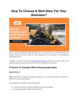 How To Choose A Skid Steer For Your Business?