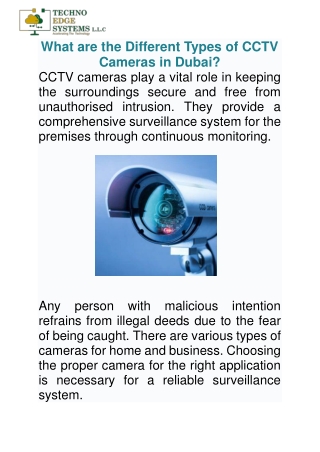 What are the Different Types of CCTV Cameras in Dubai?