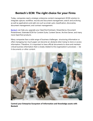Bentech’s ECM The right choice for your Firms