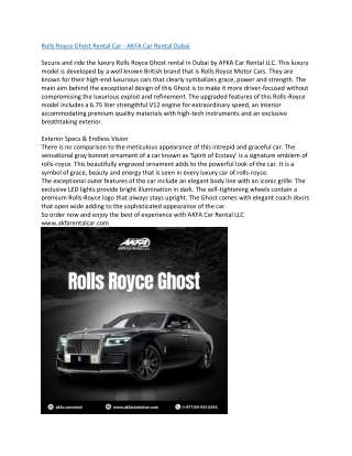 Rolls Royce Ghost Rental Car - AKFA Car Rental Dubai