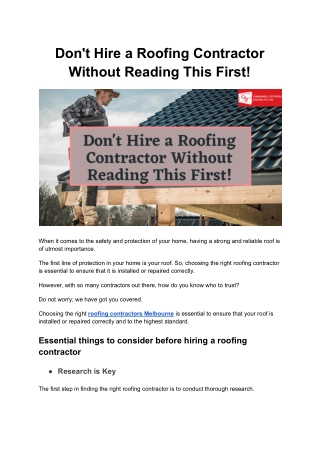 Don't Hire a Roofing Contractor Without Reading This First!