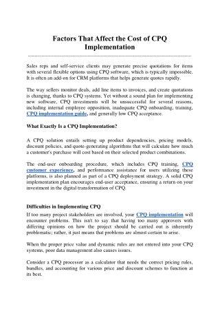 Factors That Affect the Cost of CPQ Implementation