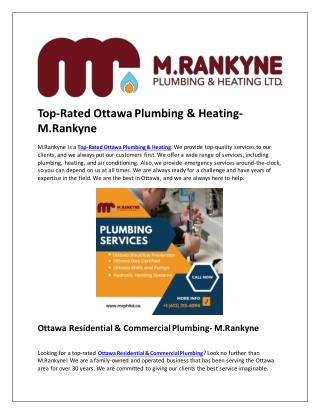 Top-Rated Ottawa Plumbing & Heating- M.Rankyne