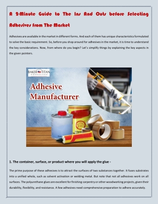 A 2-Minute Guide to The Ins And Outs before Selecting Adhesives from The Market