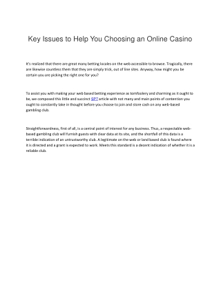 Key Issues to Help You Choosing an Online Casino
