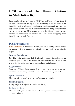 ICSI Treatment: The Ultimate Solution to Male Infertility