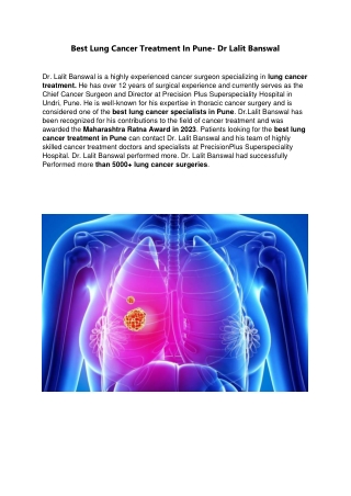 Best Lung Cancer Treatment In Pune