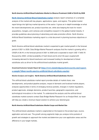 North America Artificial Blood Substitutes Market to Observe Prominent CAGR of 26.4 by 2028