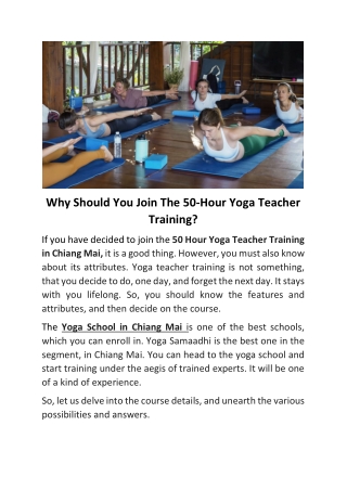 Why Should You Join The 50-Hour Yoga Teacher Training?