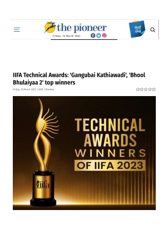 IIFA Technical Awards 'Gangubai Kathiawadi', 'Bhool Bhulaiyaa 2' top winners