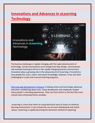 Innovations and Advances in eLearning Technology