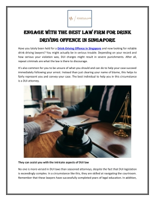 Engage with the Best Law Firm for Drink Driving Offence in Singapore