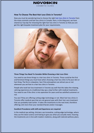 How To Choose The Best Hair Loss Clinic in Toronto?