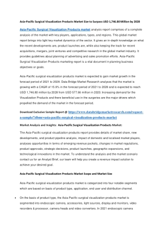 Asia-Pacific Surgical Visualization Products Market Size to Surpass USD 1,746.80 Million by 2028