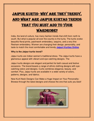 Jaipur Kurtis- why are they trendy, and what are Jaipur kurtas trends that you must add to your wardrobe