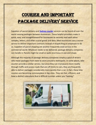 Courier and Important Package Delivery Service