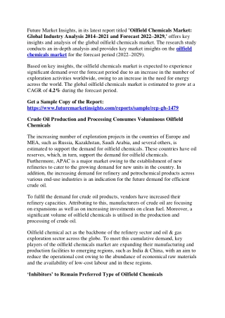 Oilfield Chemicals Market Share, Size, Trends – 2029 | FMI