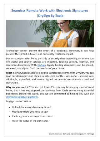 Seamless Remote Work with Electronic Signatures |DrySign By Exela