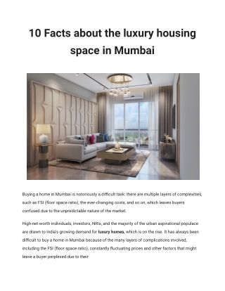 10 Facts about the luxury housing space in Mumbai