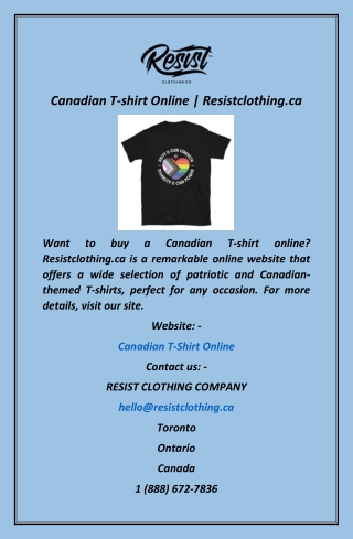 Canadian T-shirt Online  Resistclothing.ca