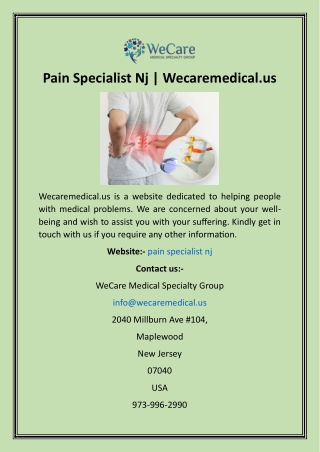 Pain Specialist Nj  Wecaremedical.us