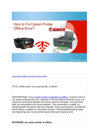 What to do if my canon printer is offline?