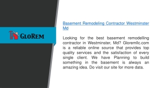 Basement Remodeling Contractor Westminster Md  Gloremllc.com