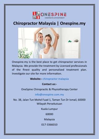 Chiropractor Malaysia  Onespine.my