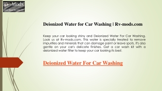 Deionized Water for Car Washing  Rv-mods.com