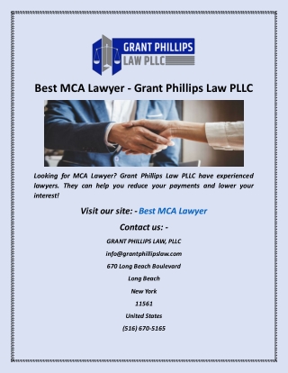 Best MCA Lawyer  Grant Phillips Law PLLC