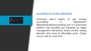 Counselling for Anxiety Abbotsford  Abbotsfordvalleycounselling.com
