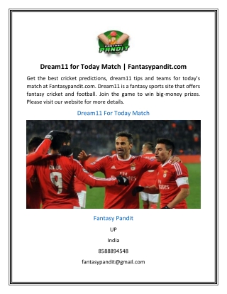 Dream11 for Today Match | Fantasypandit.com