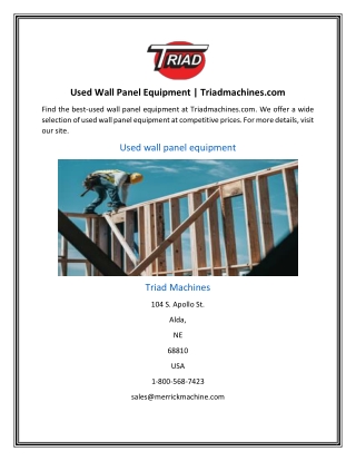 Used Wall Panel Equipment | Triadmachines.com