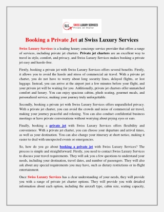 Booking a Private Jet at Swiss Luxury Services